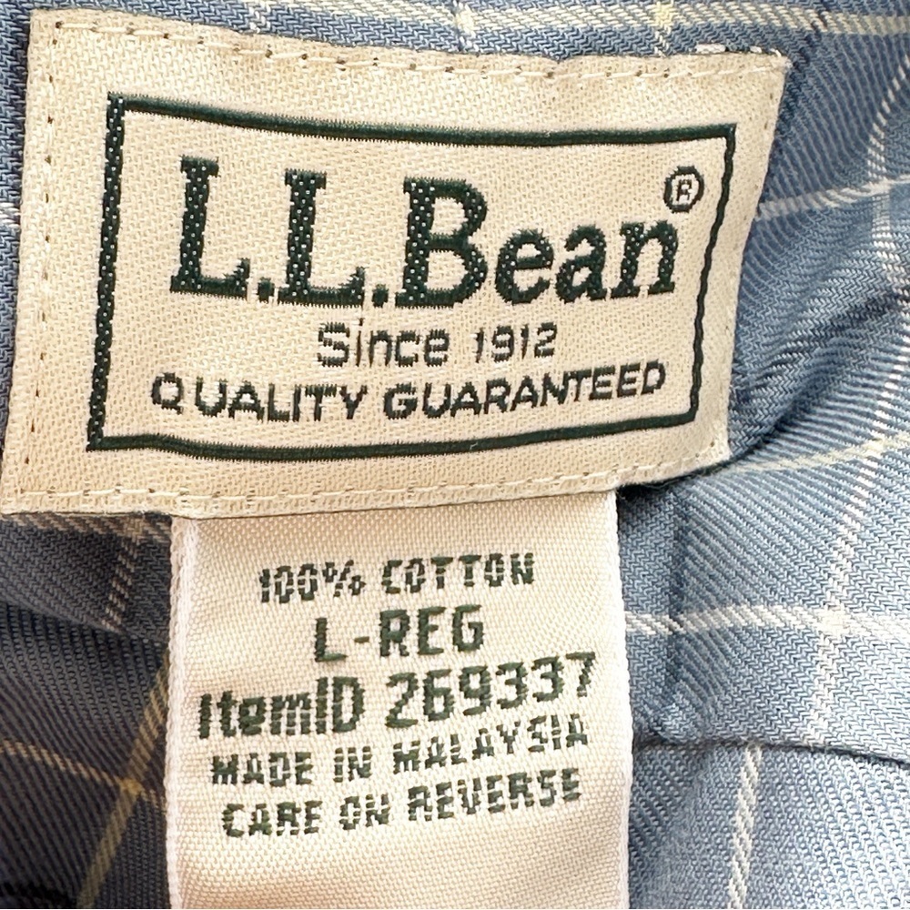 LL Bean Mens Large Button Down Shirt Wrinkle Free Blue Plaid Long Sleeve - Picture 4 of 7